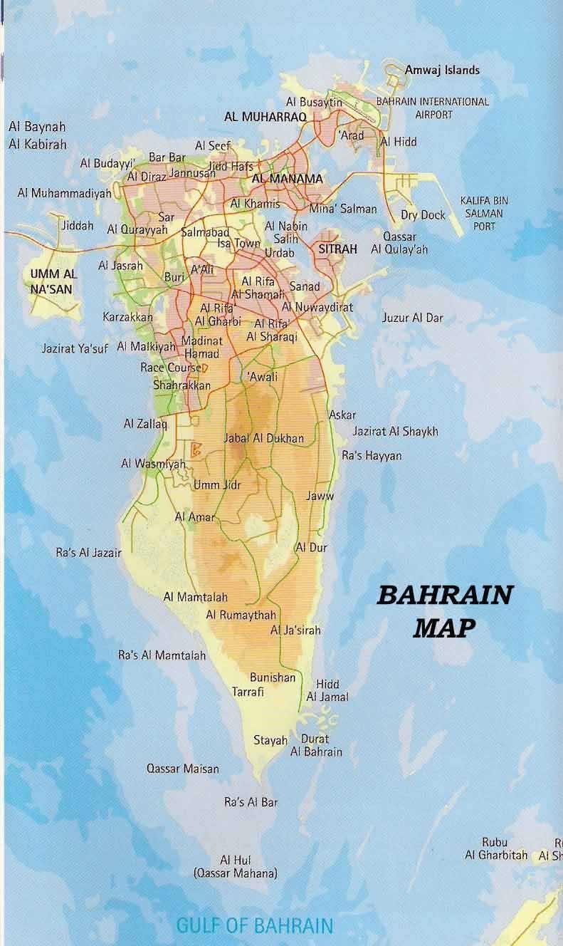 Bahrein kaart met plaatsen