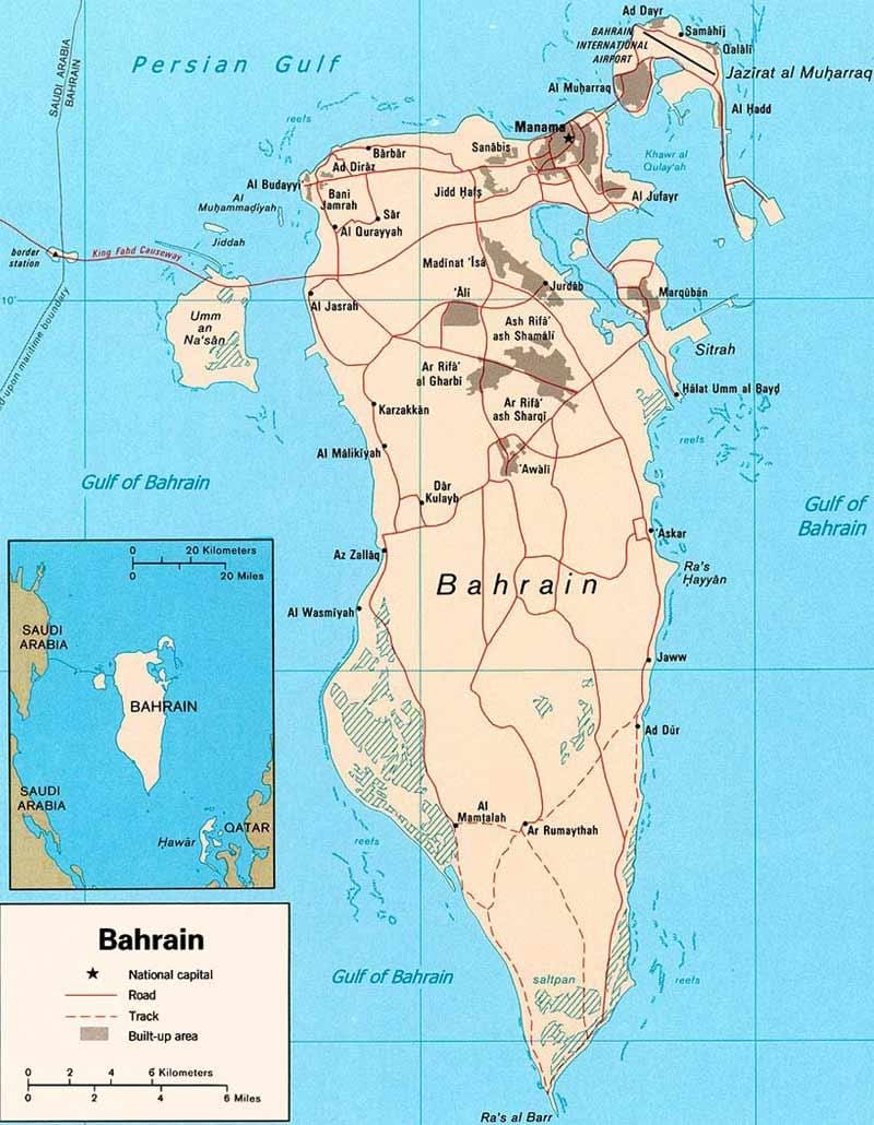 kaart van Bahrein road map locator
